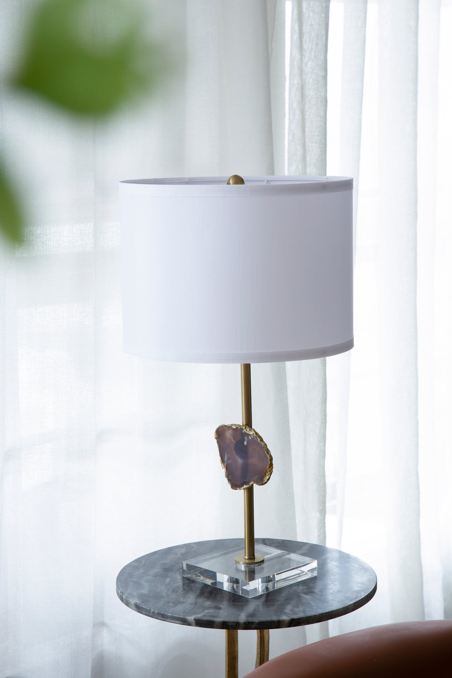 HouseOfZazla D14x25.2in acrylic table lamp with white drum shade, brass stem, crystal accent on Tampa Home & Garden Store