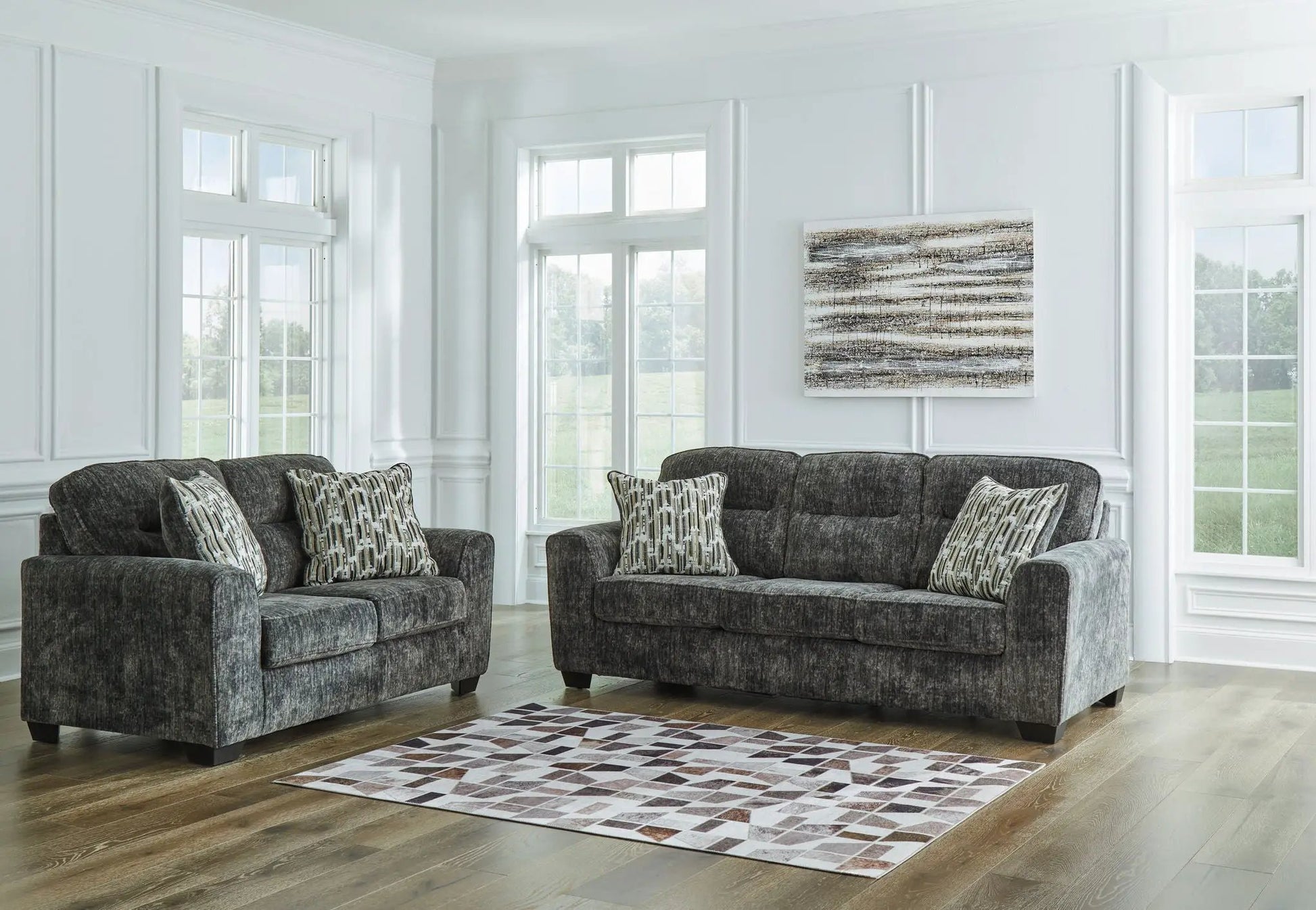 Lonoke living room set: dark gray stationary sofas with cushions by Unique Piece Furniture on Tampa Home & Garden Store