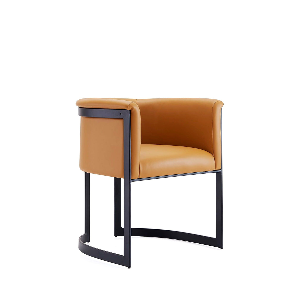 Corso Dining Chair with modern black metal frame, tan leather upholstery on Tampa Home & Garden Store