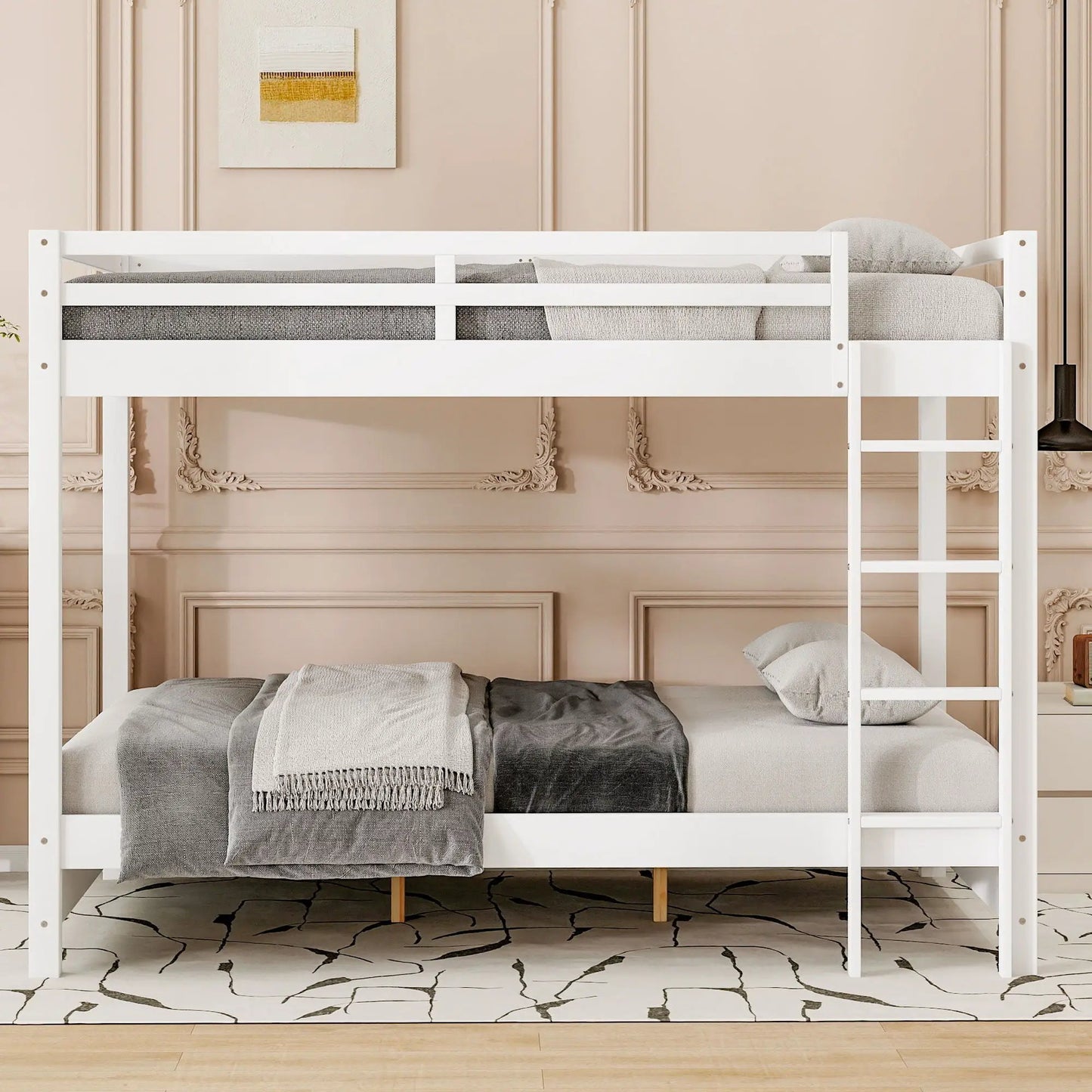 Sturdy Pine Bunk Bed with Ladder for Small Rooms