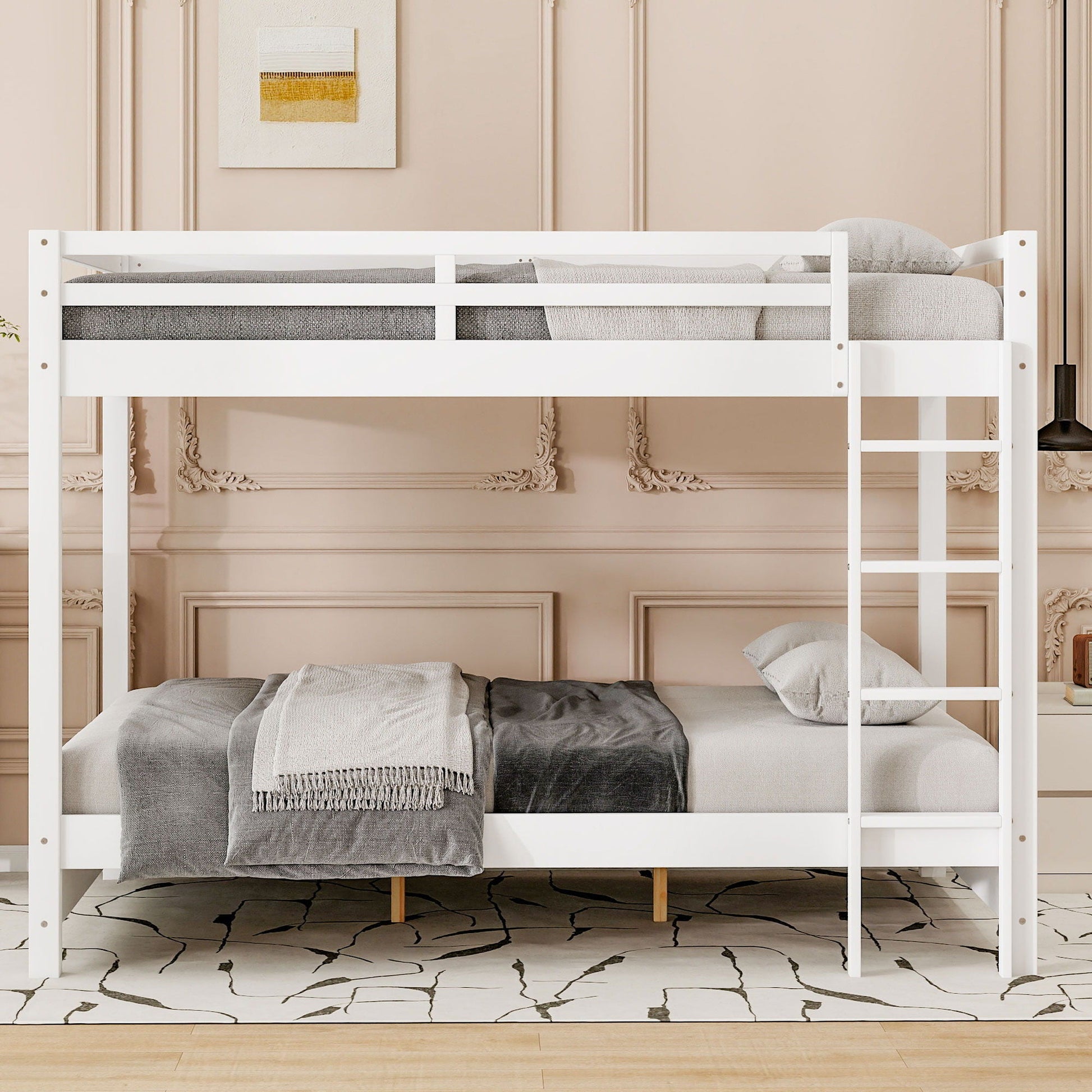 Sturdy Bunk Bed With Ladder white wood, gray bedding by HouseOfZazla on Tampa Home & Garden Store