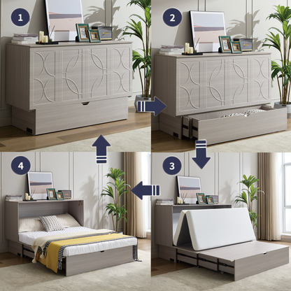 Cabinet bed with storage and foam mattress in light gray wood finish by HouseOfZazla — 2 views on Tampa Home & Garden Store