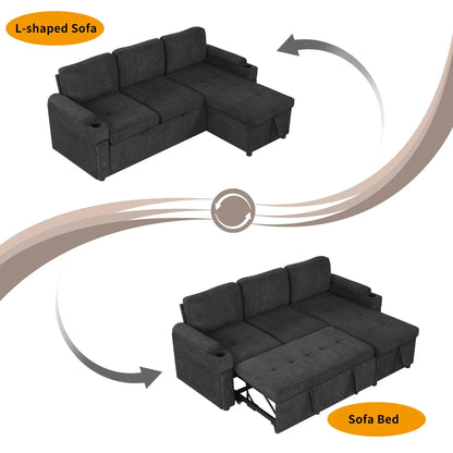 L-shaped sofa with storage chaise in dark gray fabric, cup holders and USB ports on Tampa Home & Garden Store