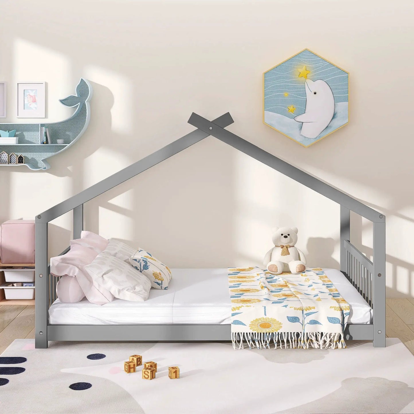 Playhouse Design Bed with Cozy Roof for Kids