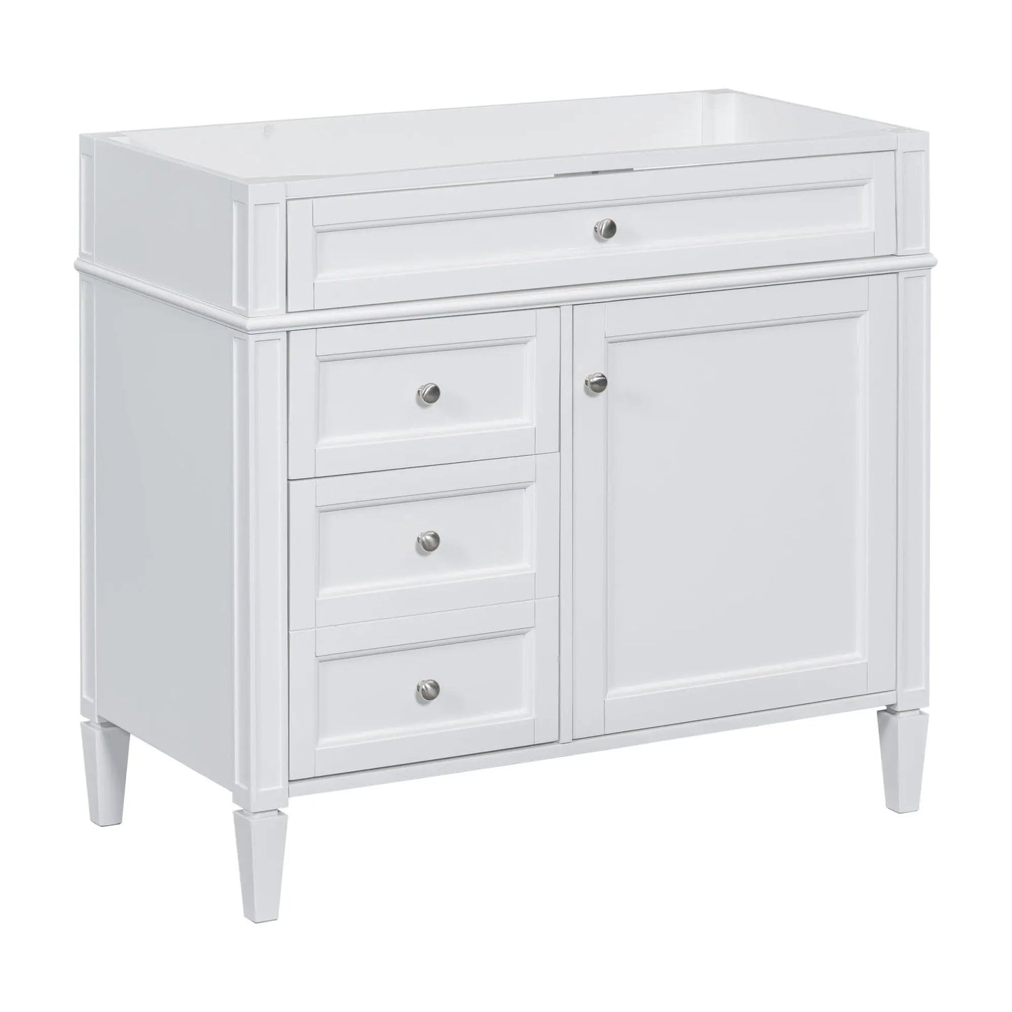 White bathroom vanity base with 2 drawers and tip-out drawer by Unique Piece Furniture on Tampa Home & Garden Store