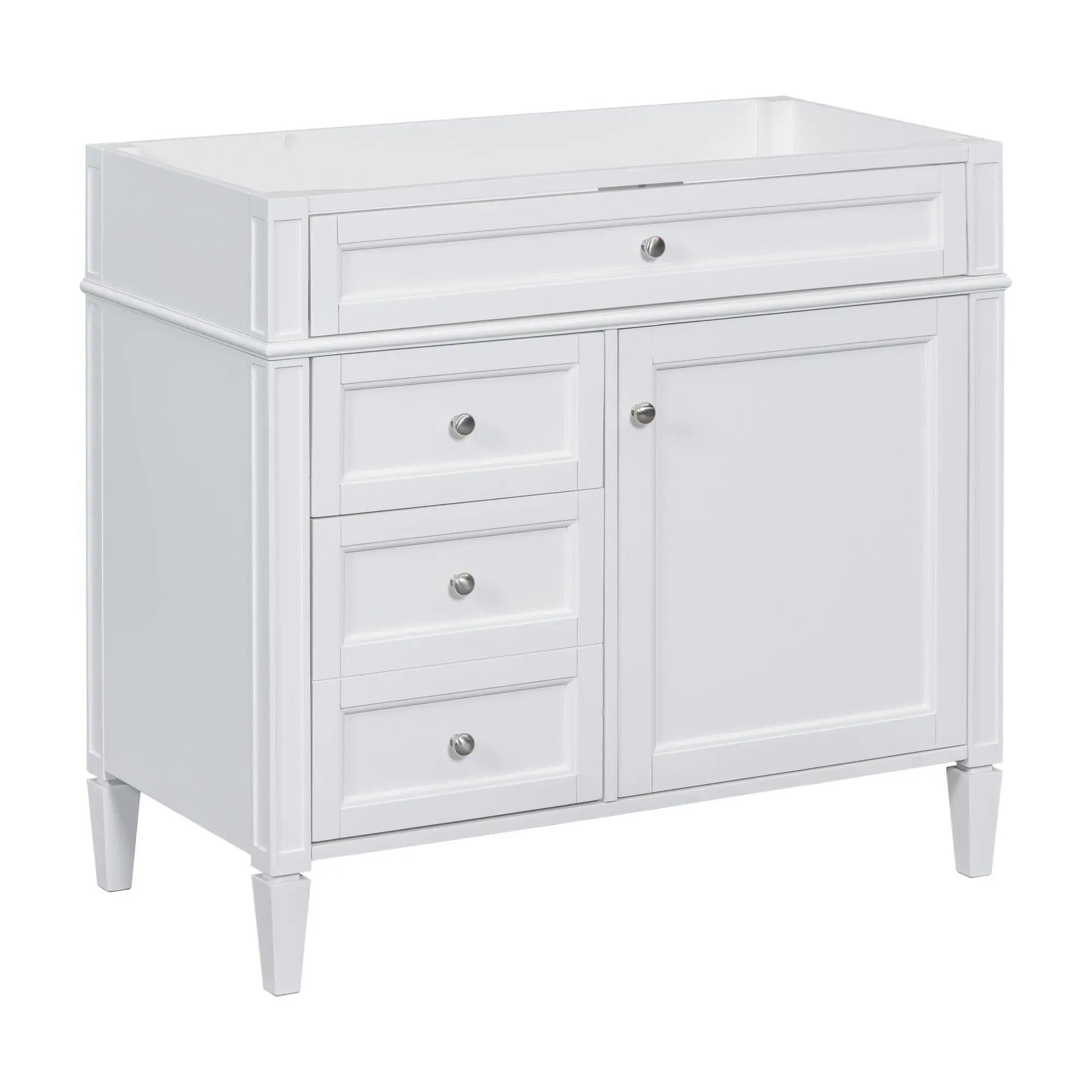 White bathroom vanity base with 2 drawers and tip-out drawer by Unique Piece Furniture on Tampa Home & Garden Store