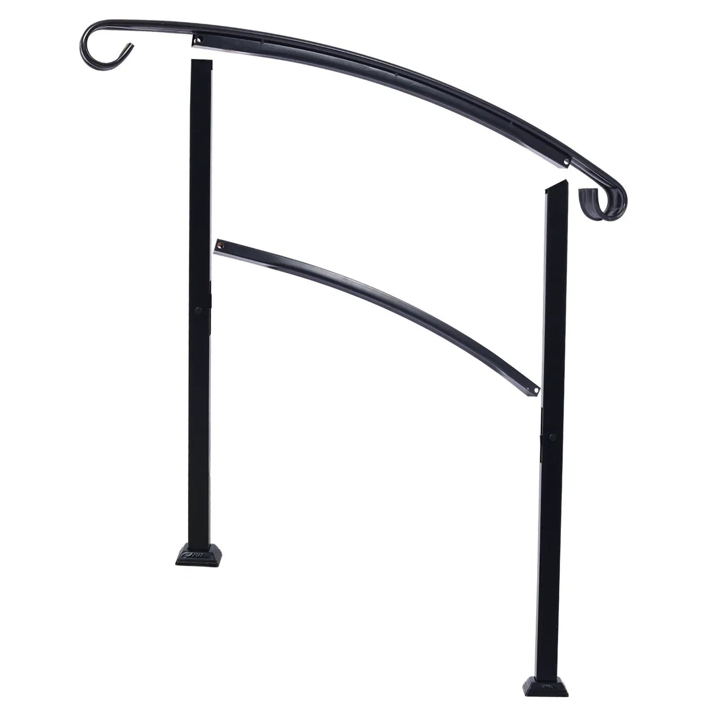 Outdoor stair handrail, black curved metal arch with curled ends, fits 1 or 3 steps on Tampa Home & Garden Store