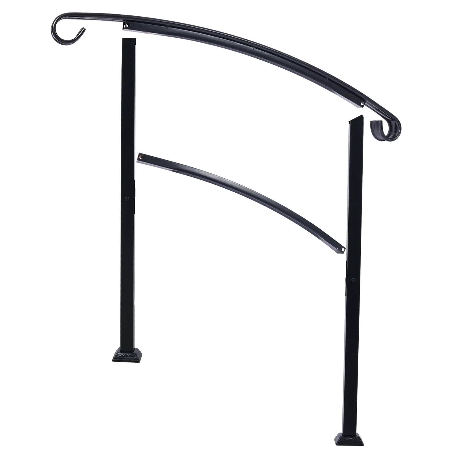 Outdoor stair handrail, black curved metal arch with curled ends, fits 1 or 3 steps on Tampa Home & Garden Store