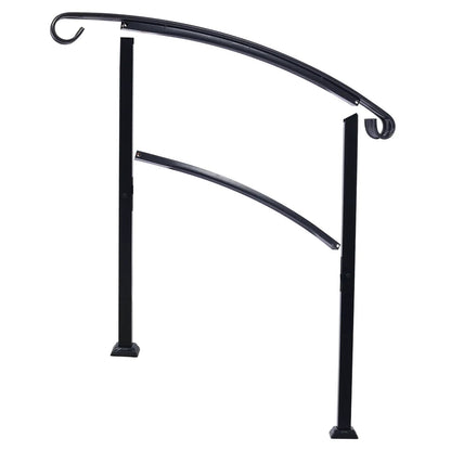 Outdoor stair handrail, black curved metal arch with curled ends, fits 1 or 3 steps on Tampa Home & Garden Store