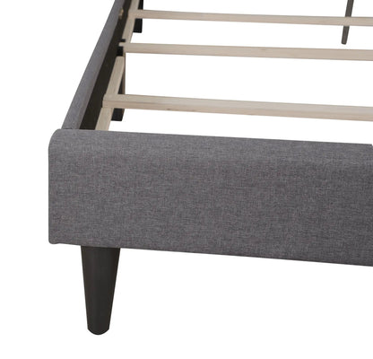Button tufted bed in dark gray fabric with light wood slat frame by Unique Piece Furniture on Tampa Home & Garden Store