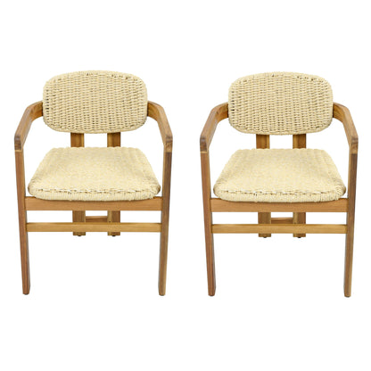 Outdoor Accent Armchairs Set of 2 Natural Teak with woven wicker backs and seats on Tampa Home & Garden Store