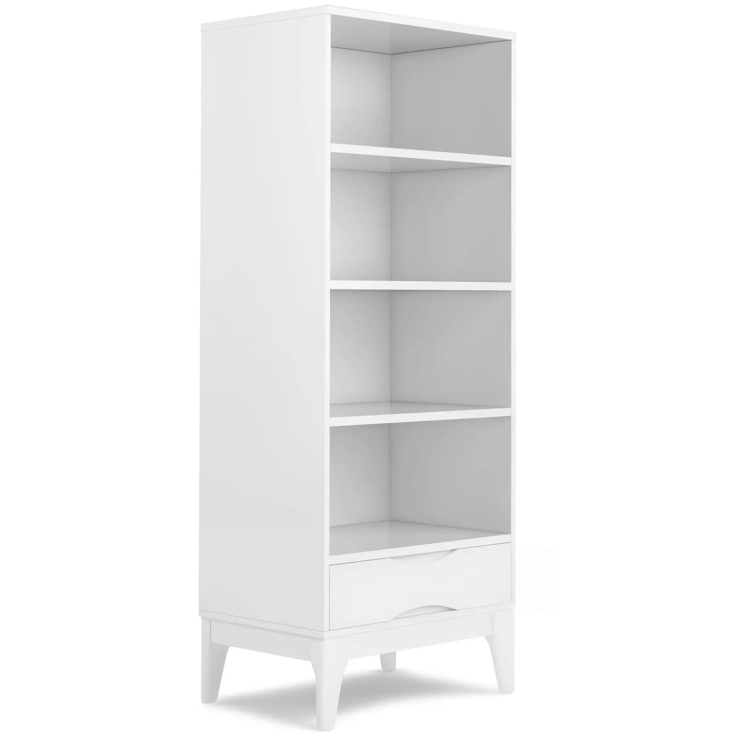 Harper White Bookcase With Storage, shelf tiers and bottom drawer by Unique Piece Furniture on Tampa Home & Garden Store