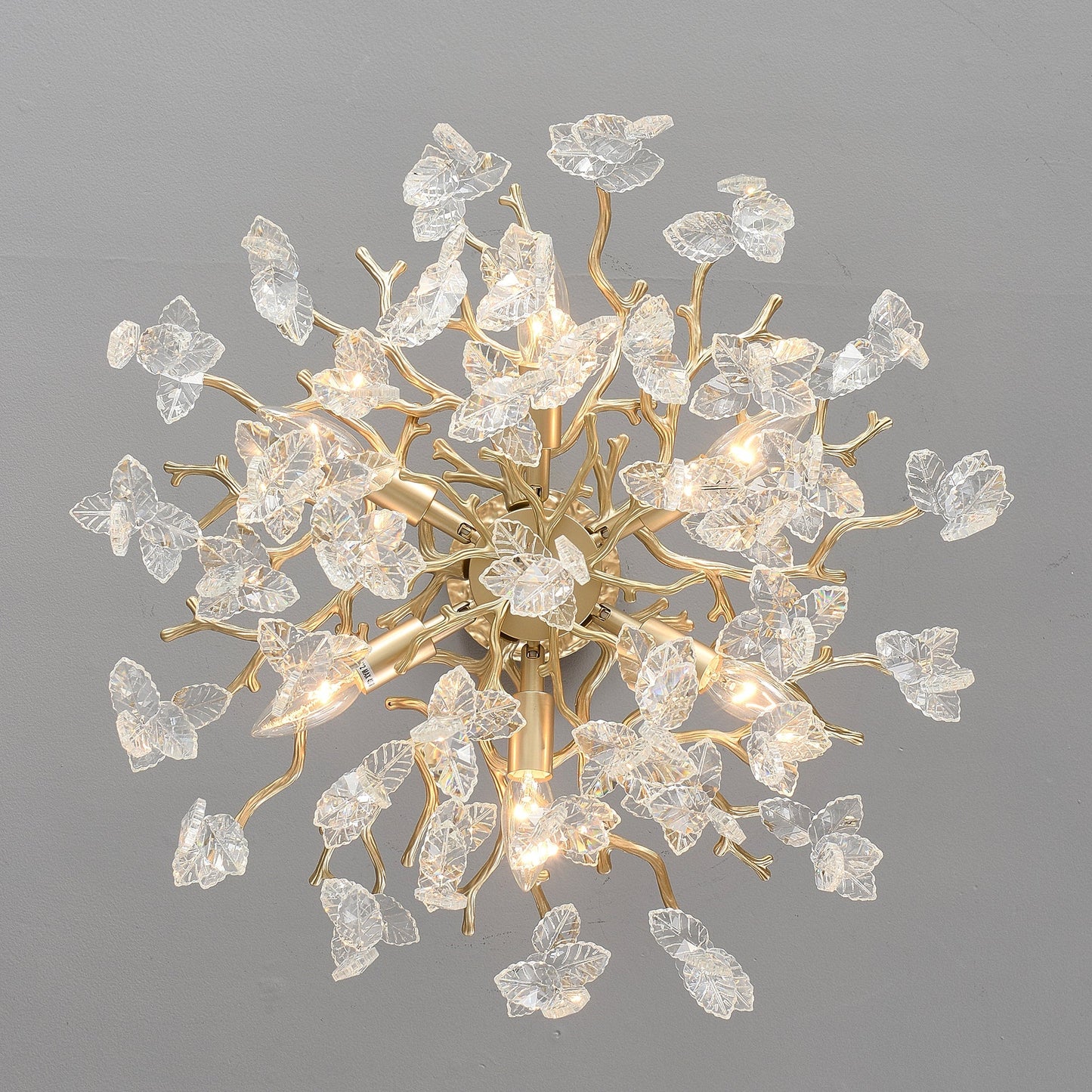 6-Light Chandelier Crystal Ceiling Lamp in gold finish with leaf accents on Tampa Home & Garden Store