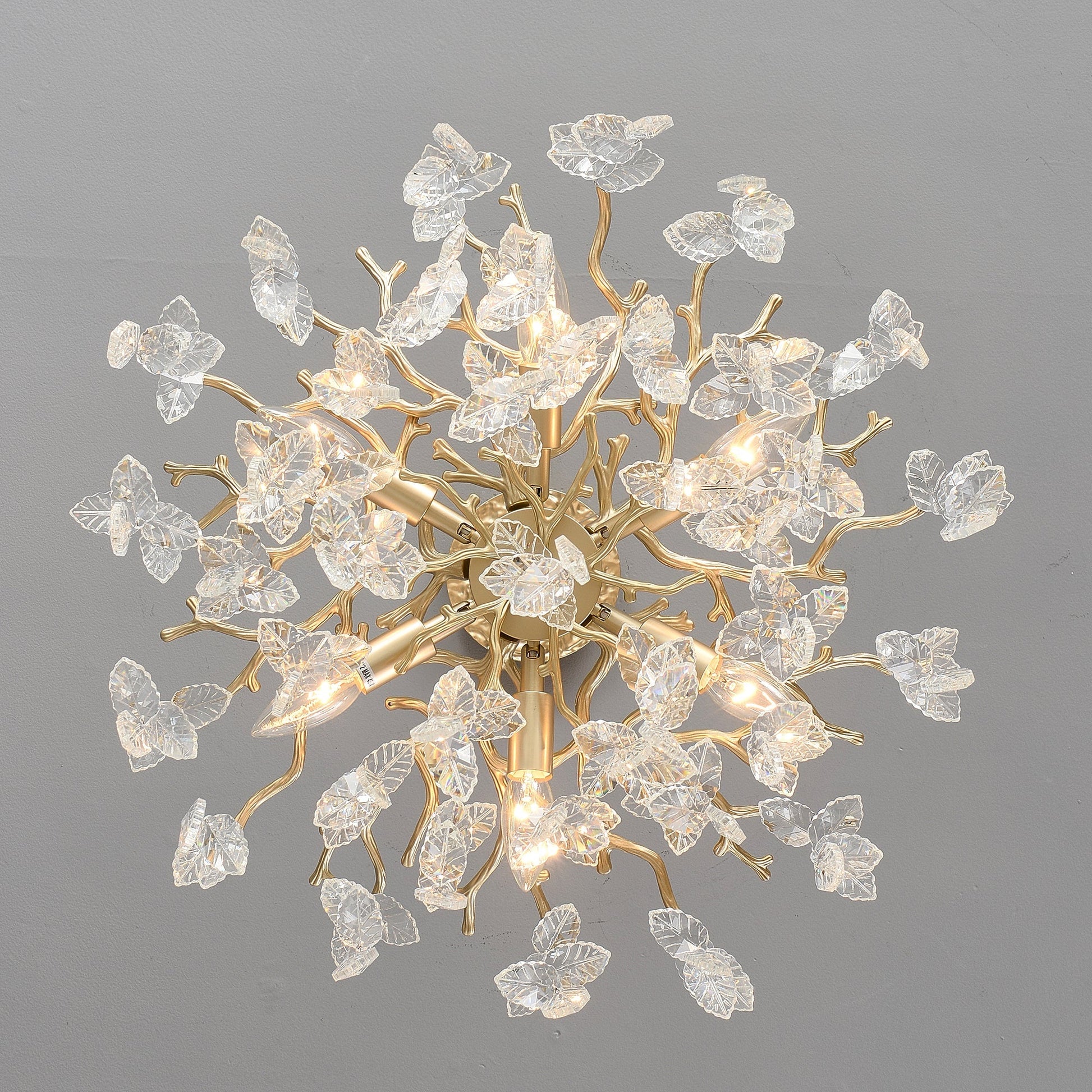6-Light Chandelier Crystal Ceiling Lamp in gold finish with leaf accents on Tampa Home & Garden Store