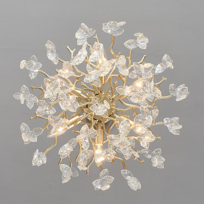 6-Light Chandelier Crystal Ceiling Lamp in gold finish with leaf accents on Tampa Home & Garden Store