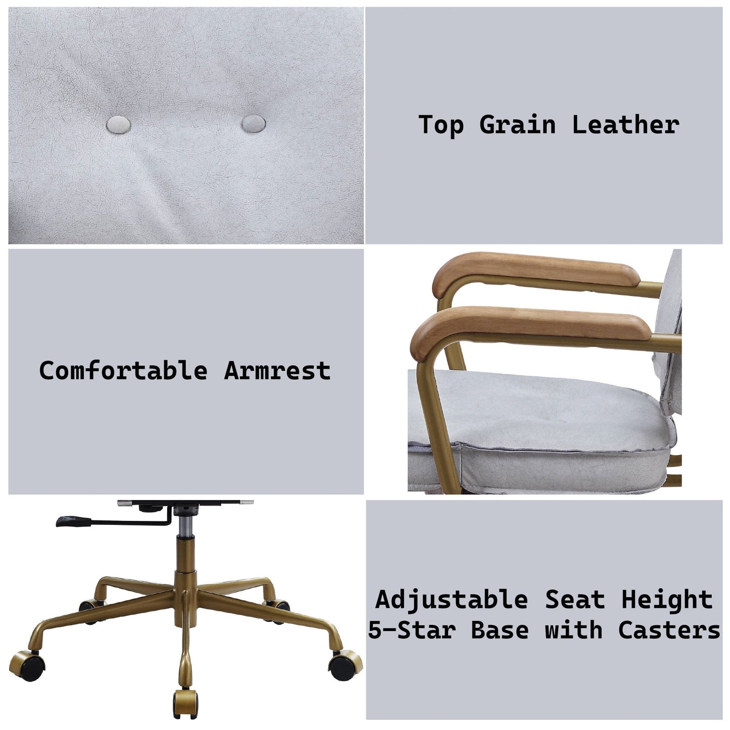 Siecross top grain leather office chair, swivel with light gray cushion and gold base on Tampa Home & Garden Store