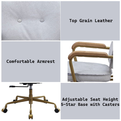 Siecross top grain leather office chair, swivel with light gray cushion and gold base on Tampa Home & Garden Store