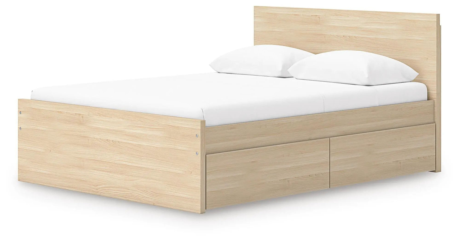 Onita panel platform bed with natural oak finish and under-bed storage drawers on Tampa Home & Garden Store