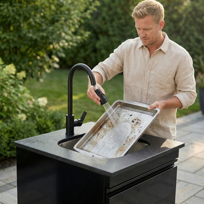 Double Door Outdoor Sink Cabinet with Steel Tap