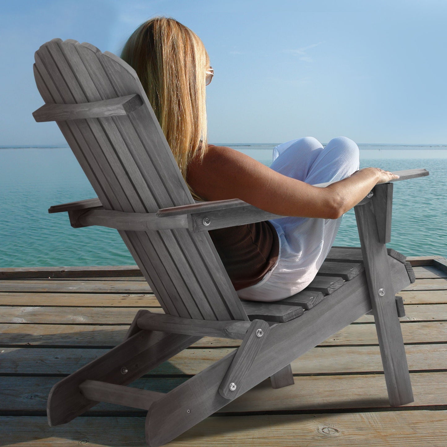 Set of Two Wooden Folding Adirondack Chairs