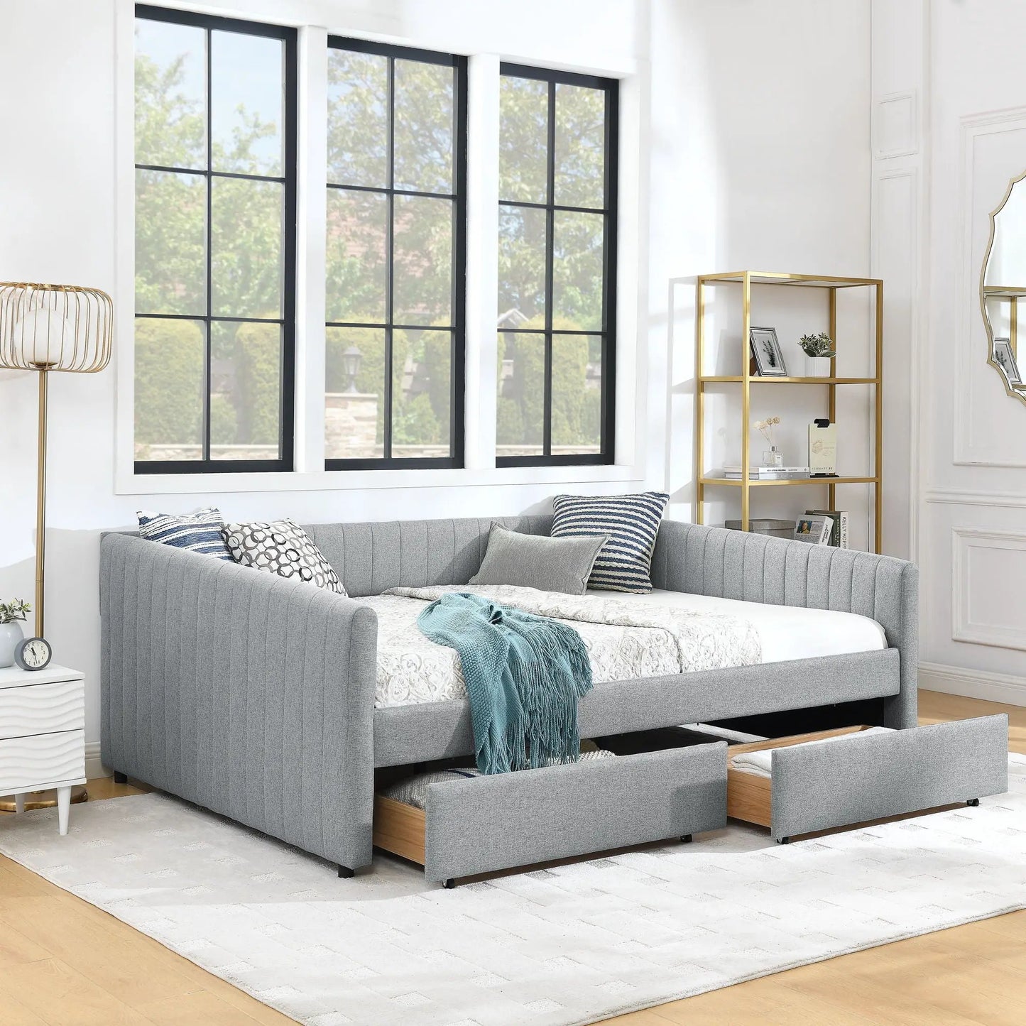 Upholstered Queen Daybed with 2 Drawers