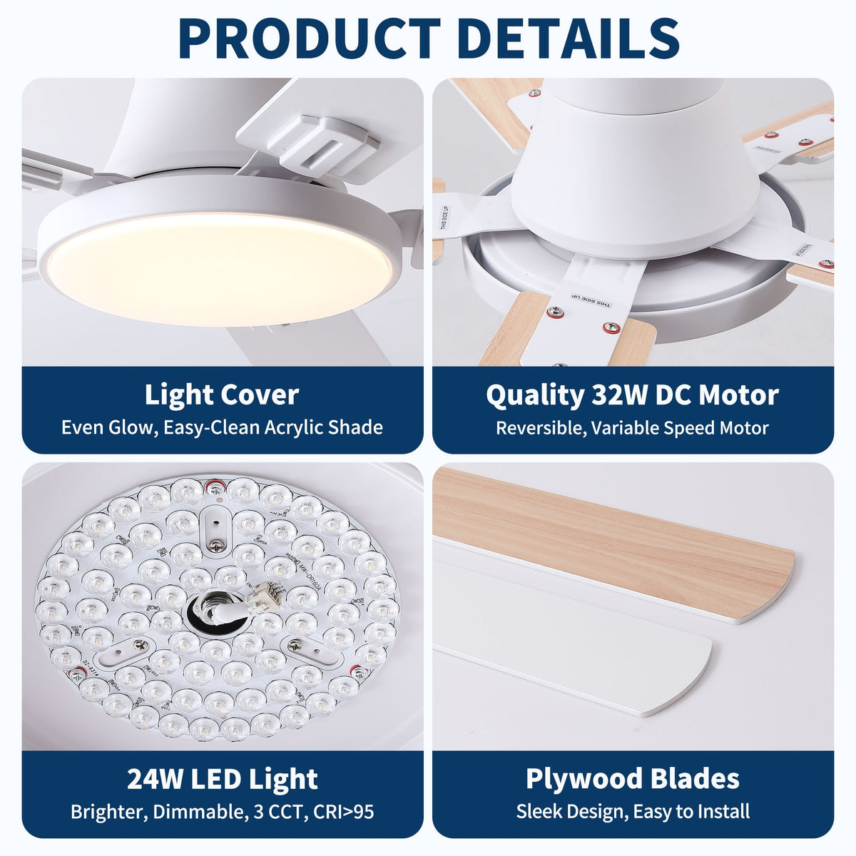 Flush Mount Ceiling Fan with LED Light by HouseOfZazla black white pearl silver with remote on Tampa Home & Garden Store