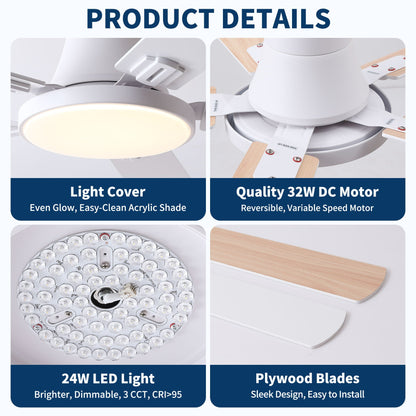 Flush Mount Ceiling Fan with LED Light by HouseOfZazla black white pearl silver with remote on Tampa Home & Garden Store