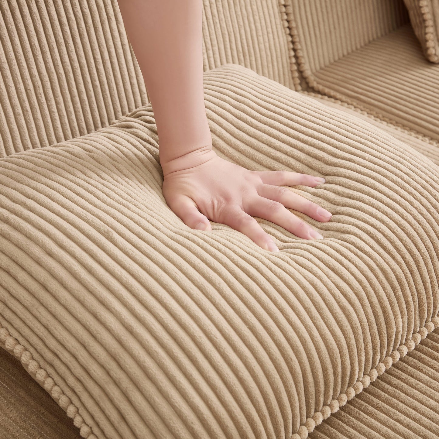 Armless sofa camel corduroy upholstery by HouseOfZazla Sofas on Tampa Home & Garden Store