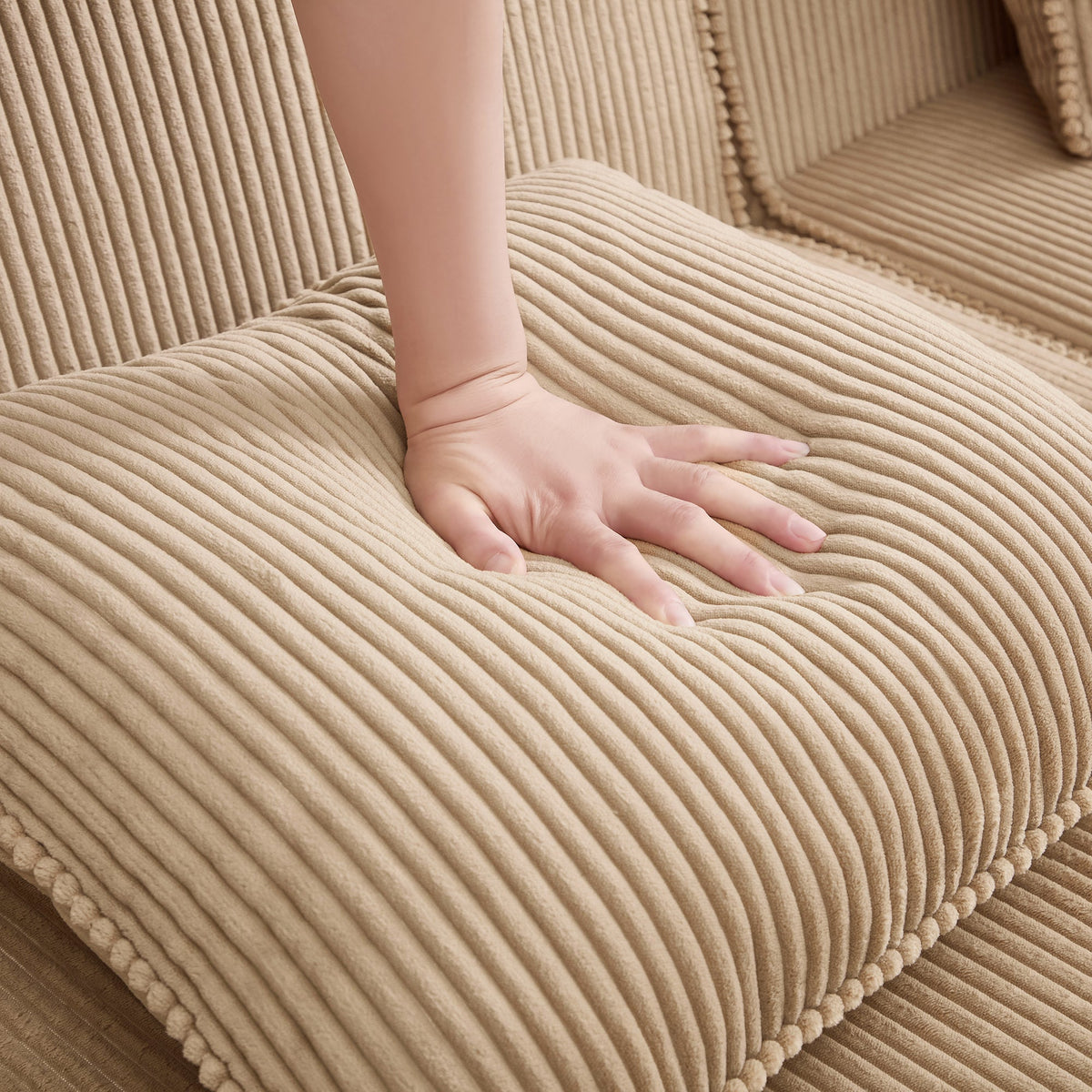 Armless sofa camel corduroy upholstery by HouseOfZazla Sofas on Tampa Home & Garden Store