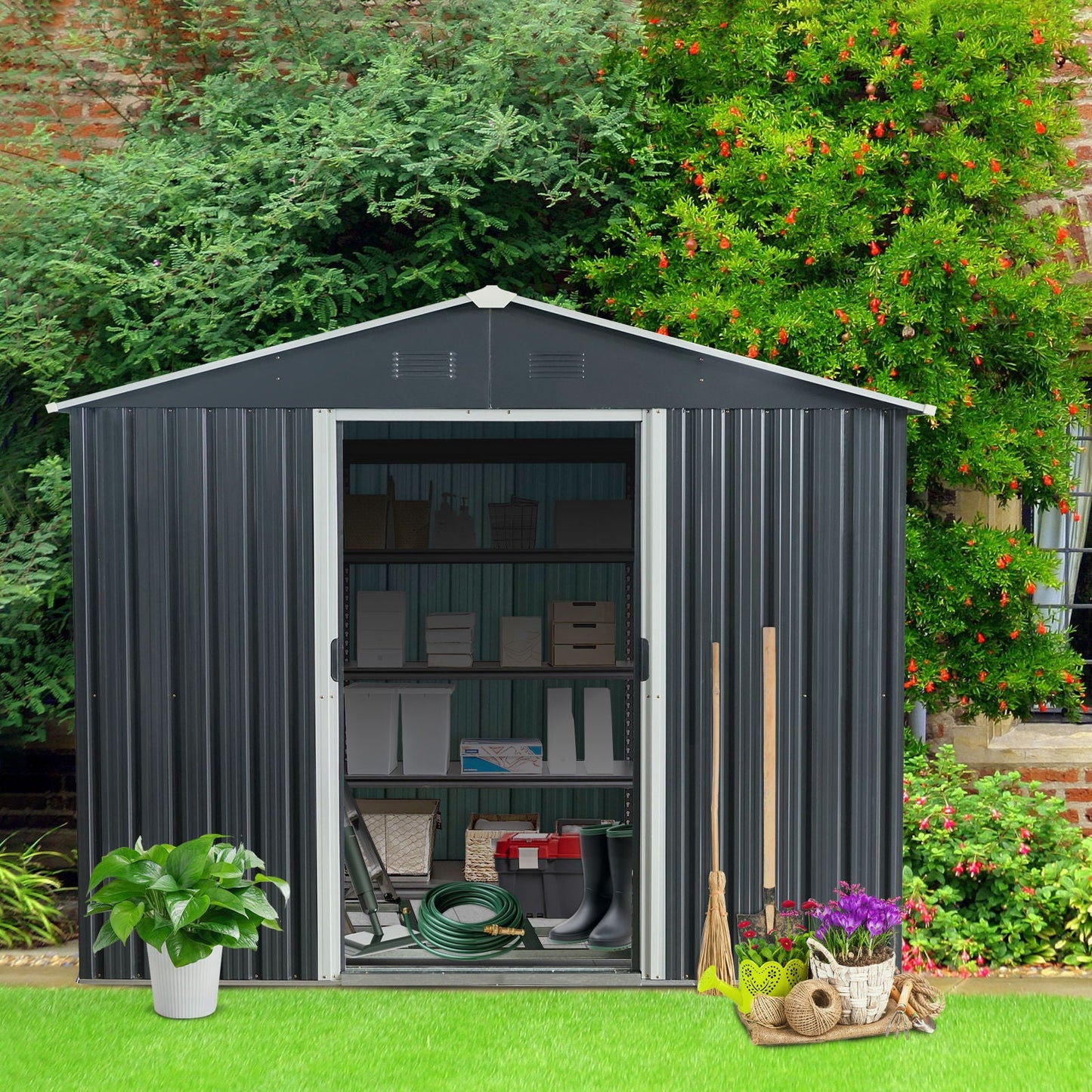 Outdoor Metal Storage Shed And Floor Base