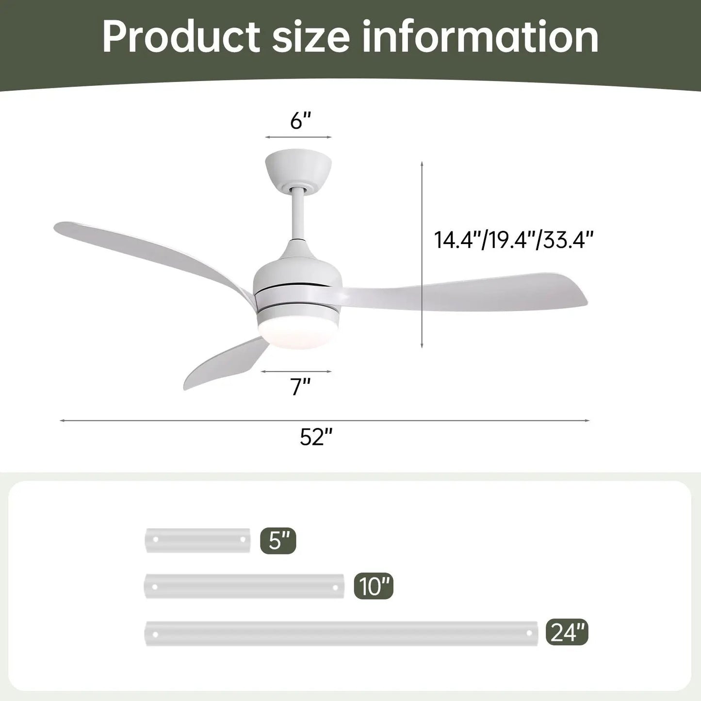 Ceiling Fan with 3 Blades and Remote Control