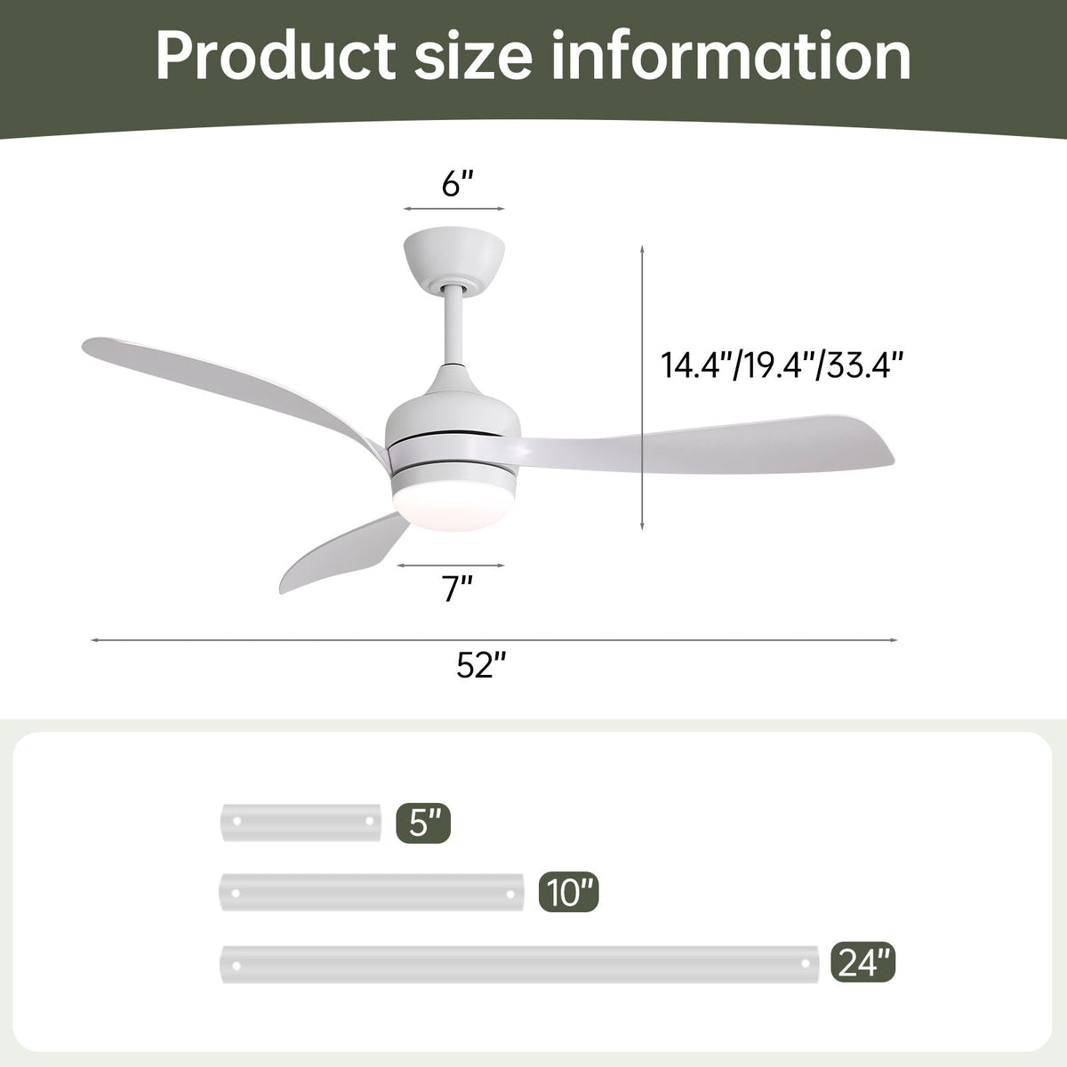 Ceiling fan with reversible DC motor and remote in white finish, 52in span HouseOfZazla on Tampa Home & Garden Store