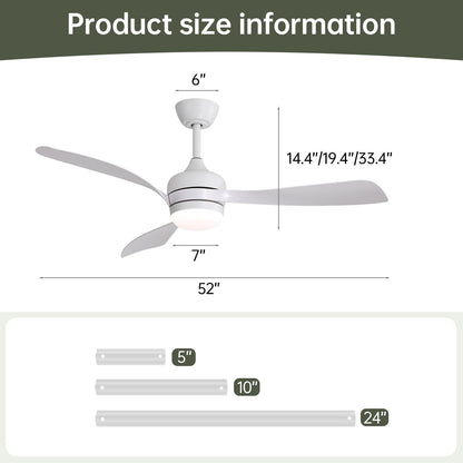 Ceiling fan with reversible DC motor and remote in white finish, 52in span HouseOfZazla on Tampa Home & Garden Store