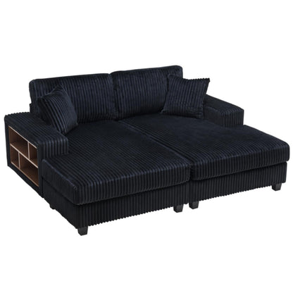 Convertible sectional sleeper sofa by HouseOfZazla in navy corduroy with wood shelf cubes on Tampa Home & Garden Store