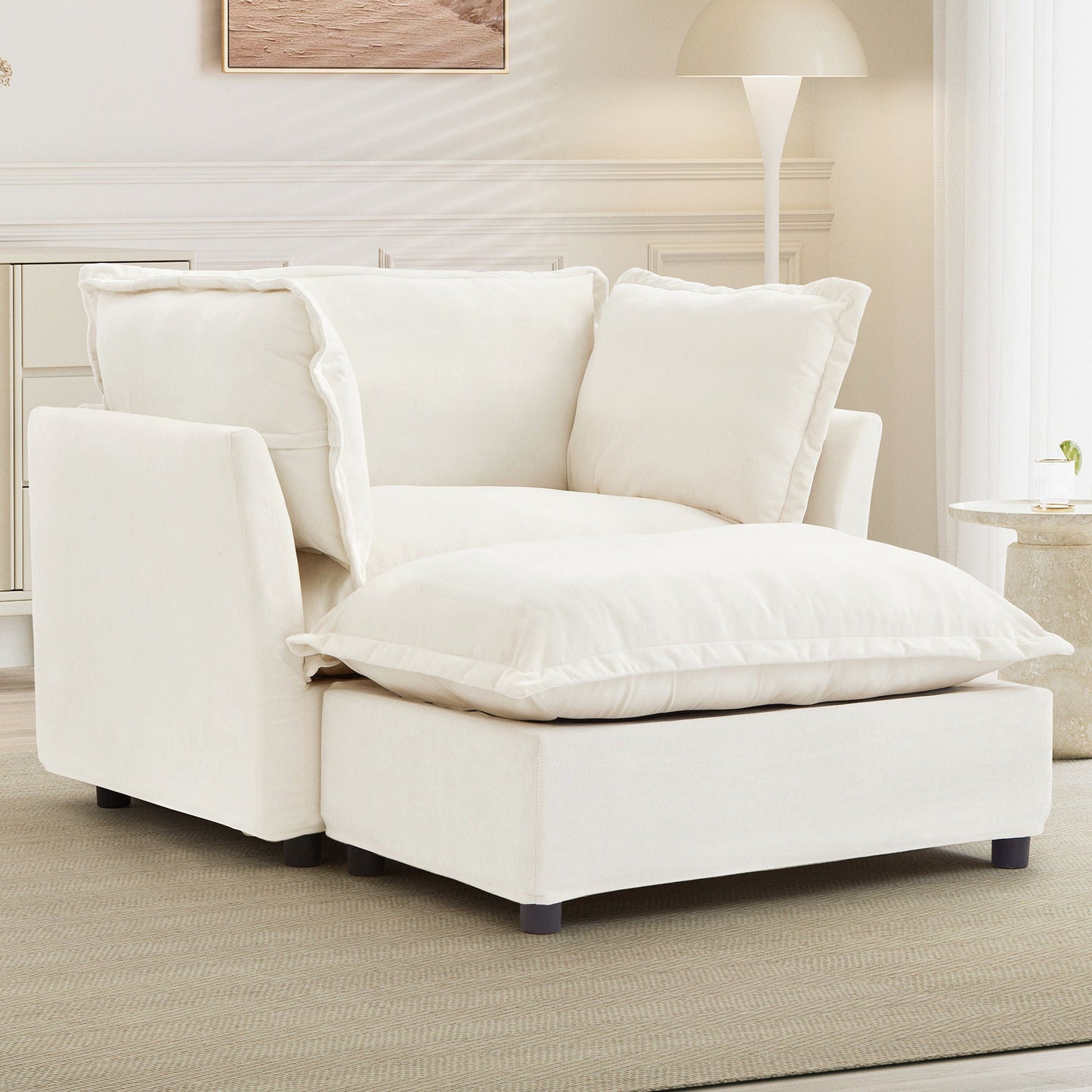 Modern Fabric Armchair with a Movable Ottoman