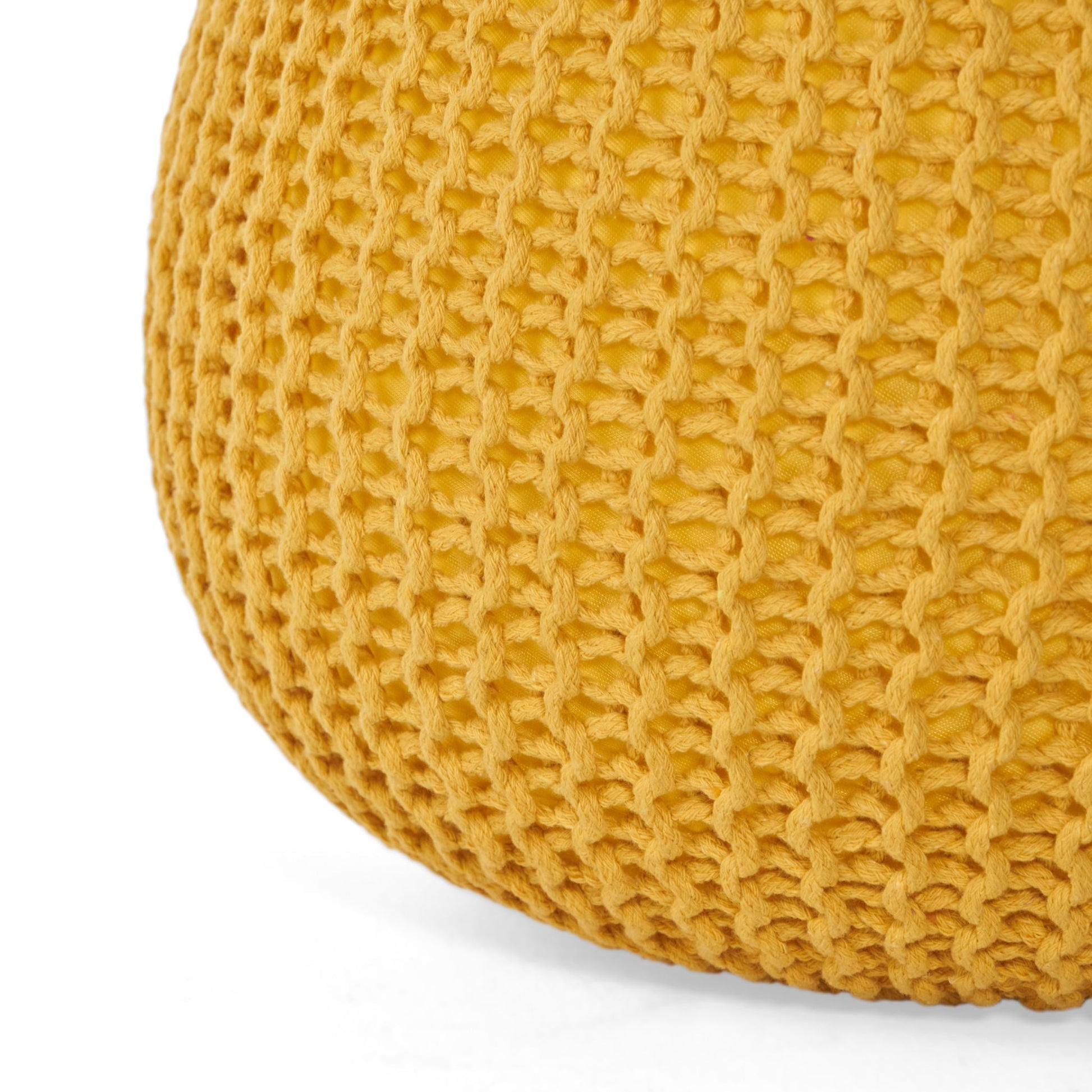 Bordeaux knitted cotton round pouf yellow accent ottoman by HouseOfZazla on Tampa Home & Garden Store