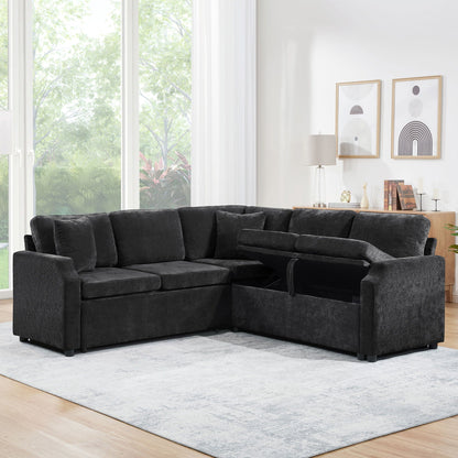 Modern L-shaped sleeper sectional sofa bed in dark charcoal upholstery with hidden storage on Tampa Home & Garden Store