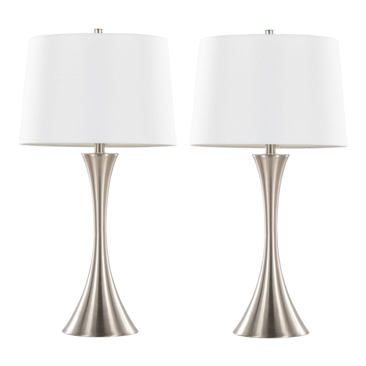 Lenuxe contemporary table lamp set of 2 with white fabric shades and nickel bases HouseOfZazla on Tampa Home & Garden Store