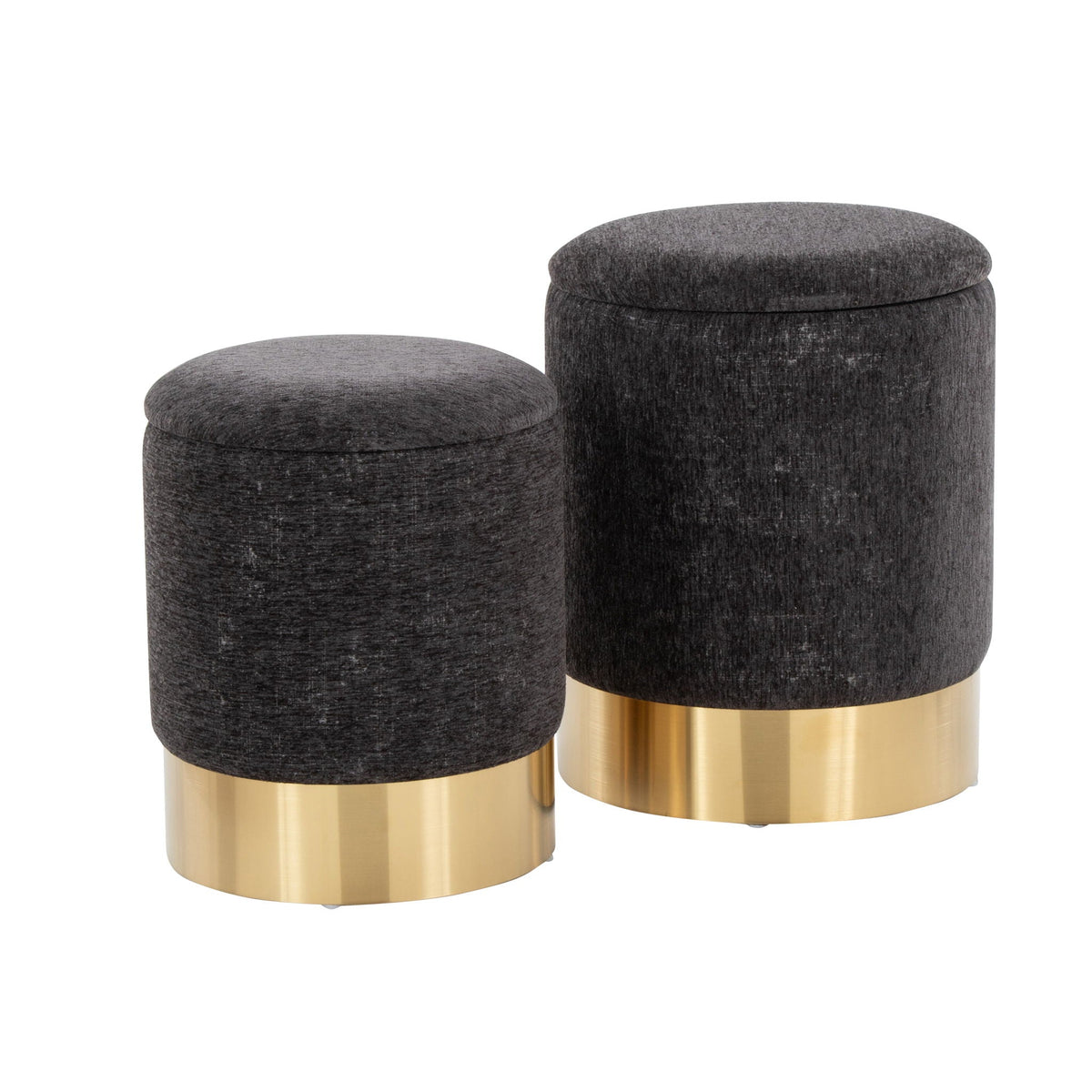 2-piece nesting ottoman set in charcoal fabric with gold-tone bases on Tampa Home & Garden Store