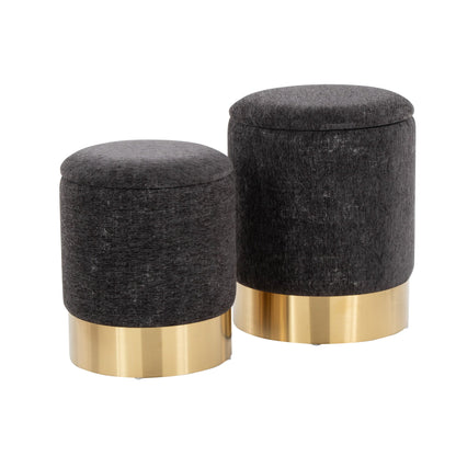 2-piece nesting ottoman set in charcoal fabric with gold-tone bases on Tampa Home & Garden Store