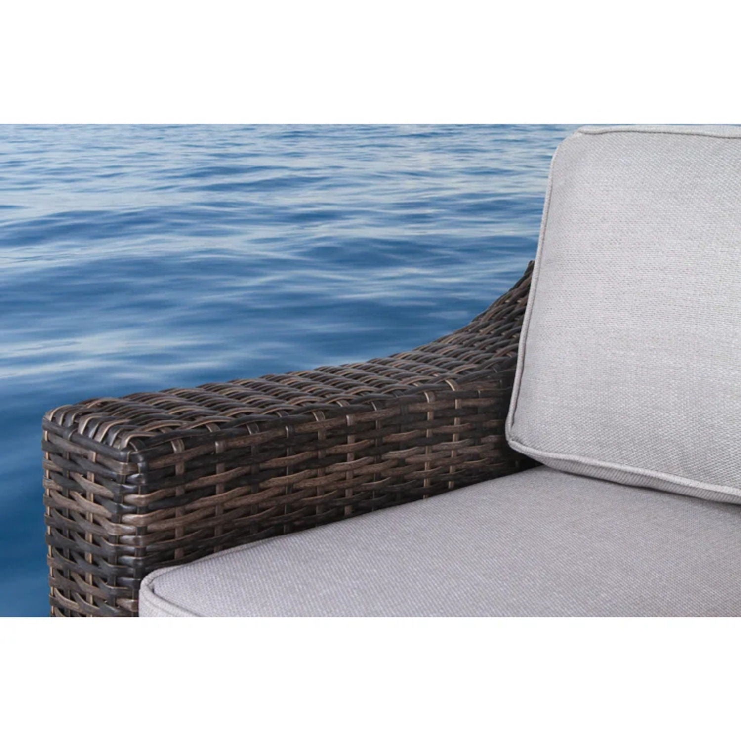 Chic Wide Outdoor Loveseat With Cushions by HouseOfZazla; beige cushions, wicker frame on Tampa Home & Garden Store