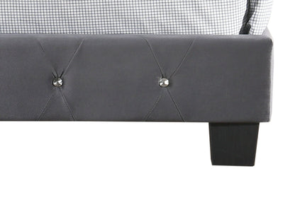 Luxurious Upholstered Bed gray faux leather headboard with tufting and crystal buttons on Tampa Home & Garden Store