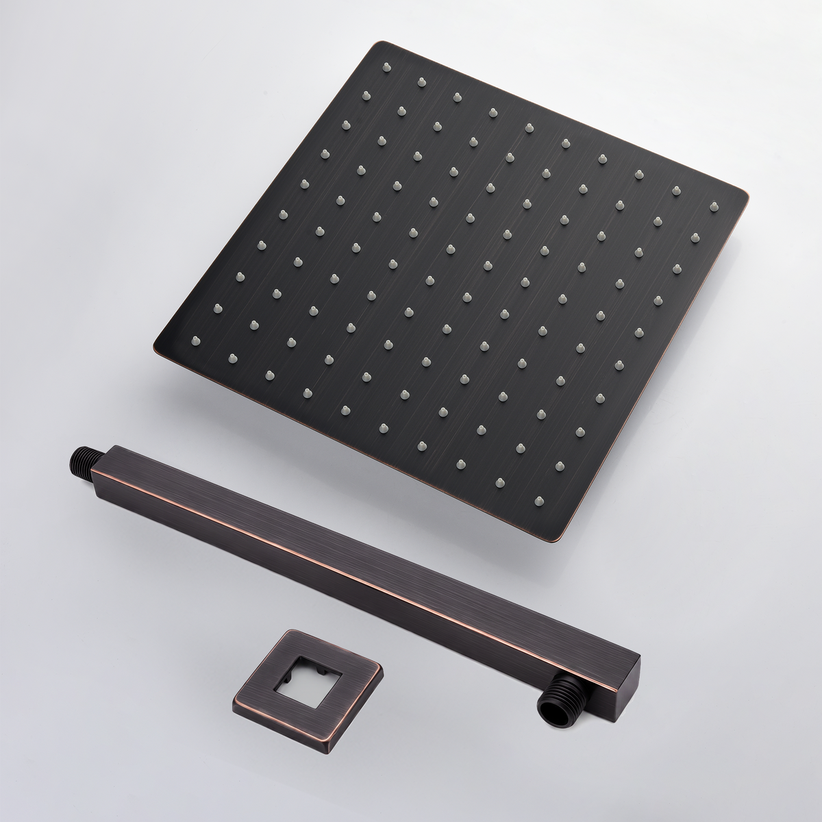 10 Inch wall mount square rainfall shower head in oil rubbed bronze with white nozzles on Tampa Home & Garden Store