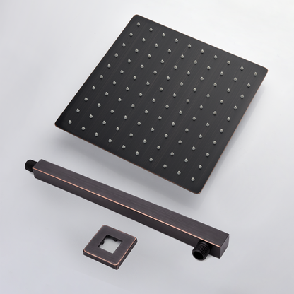 10 Inch wall mount square rainfall shower head in oil rubbed bronze with white nozzles on Tampa Home & Garden Store