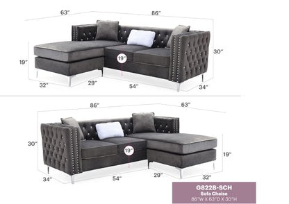 Paige Sofa Chaise and Elegant Tufted Steel Legs