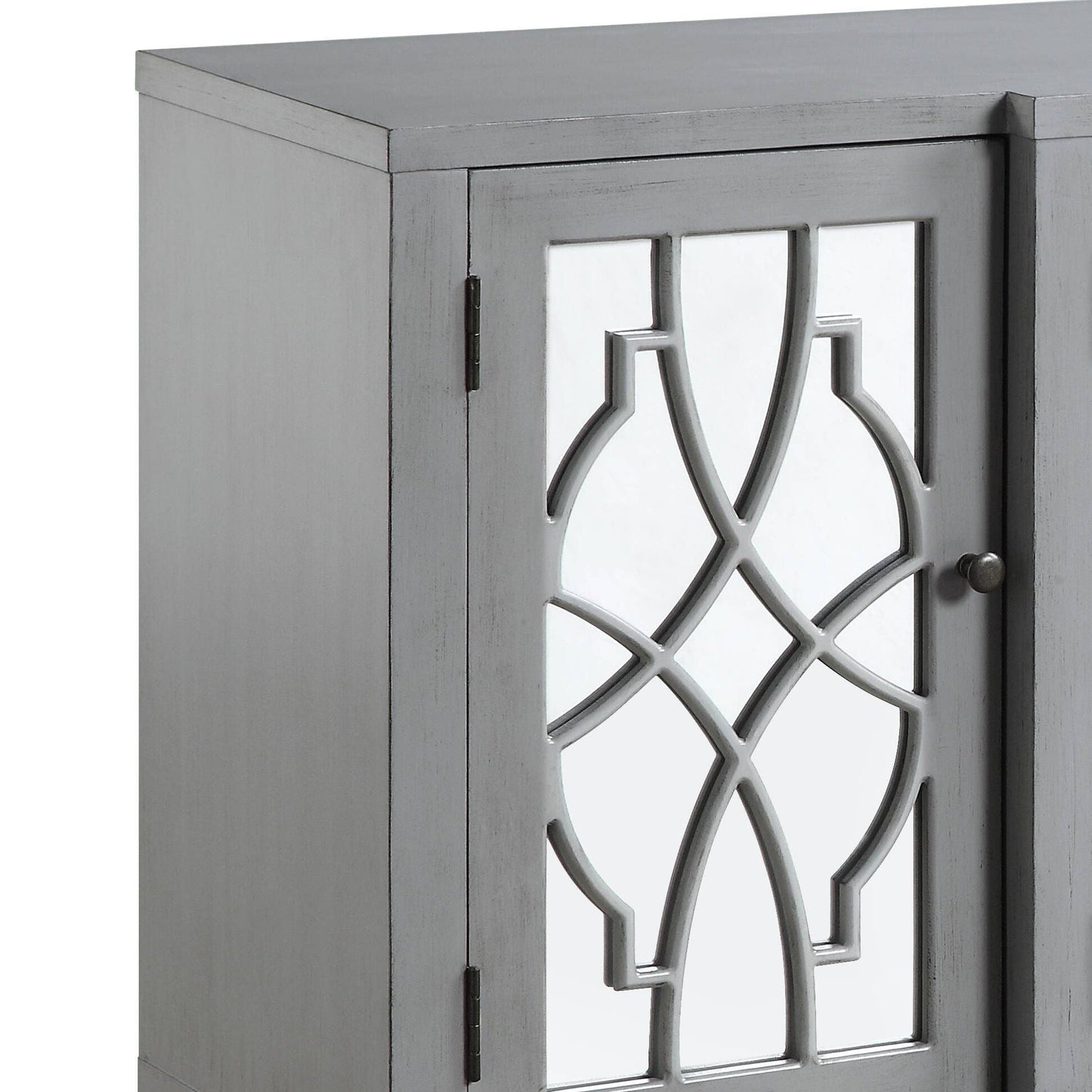 Magdi Console Cabinet antique gray with decorative metal lattice grille accent cabinet on Tampa Home & Garden Store