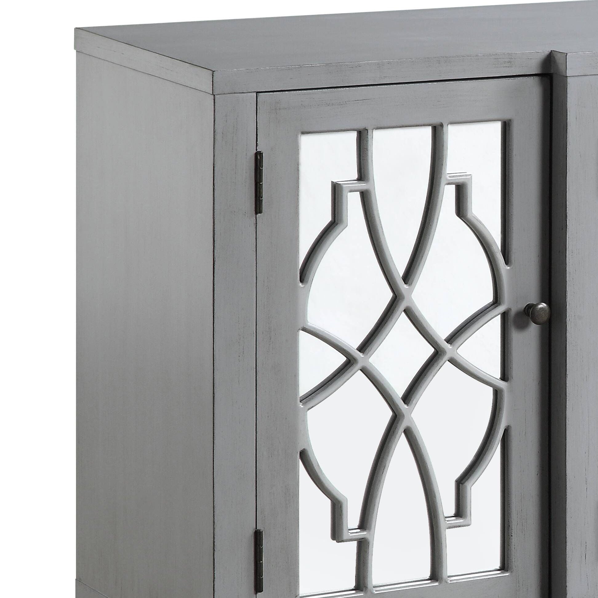 Magdi Console Cabinet antique gray with decorative metal lattice grille accent cabinet on Tampa Home & Garden Store