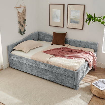Full Size Curved Round Edge Padded Backrest Daybed in blue-gray upholstery by HouseOfZazla on Tampa Home & Garden Store