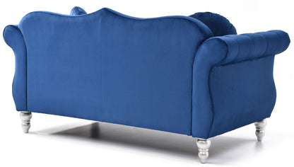 Stylish blue velvet flared-arm loveseat with nailhead trim by HouseOfZazla, stationary loveseat on Tampa Home & Garden Store