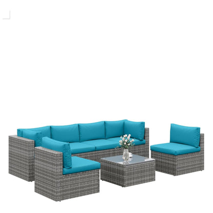 Modern Patio Set with Coffee Table by HouseOfZazla blue cushions on gray wicker outdoor sectional on Tampa Home & Garden Store